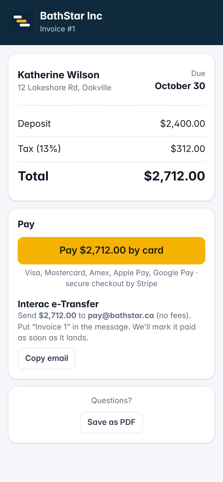 Invoice page