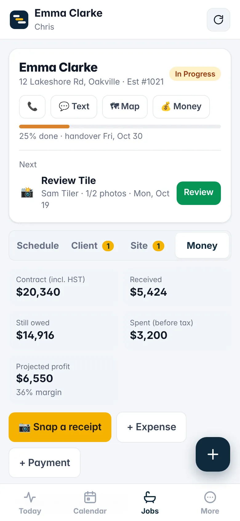 Job money tab
